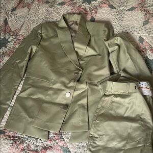Sleek Olive Green Blazer and Pants Set
